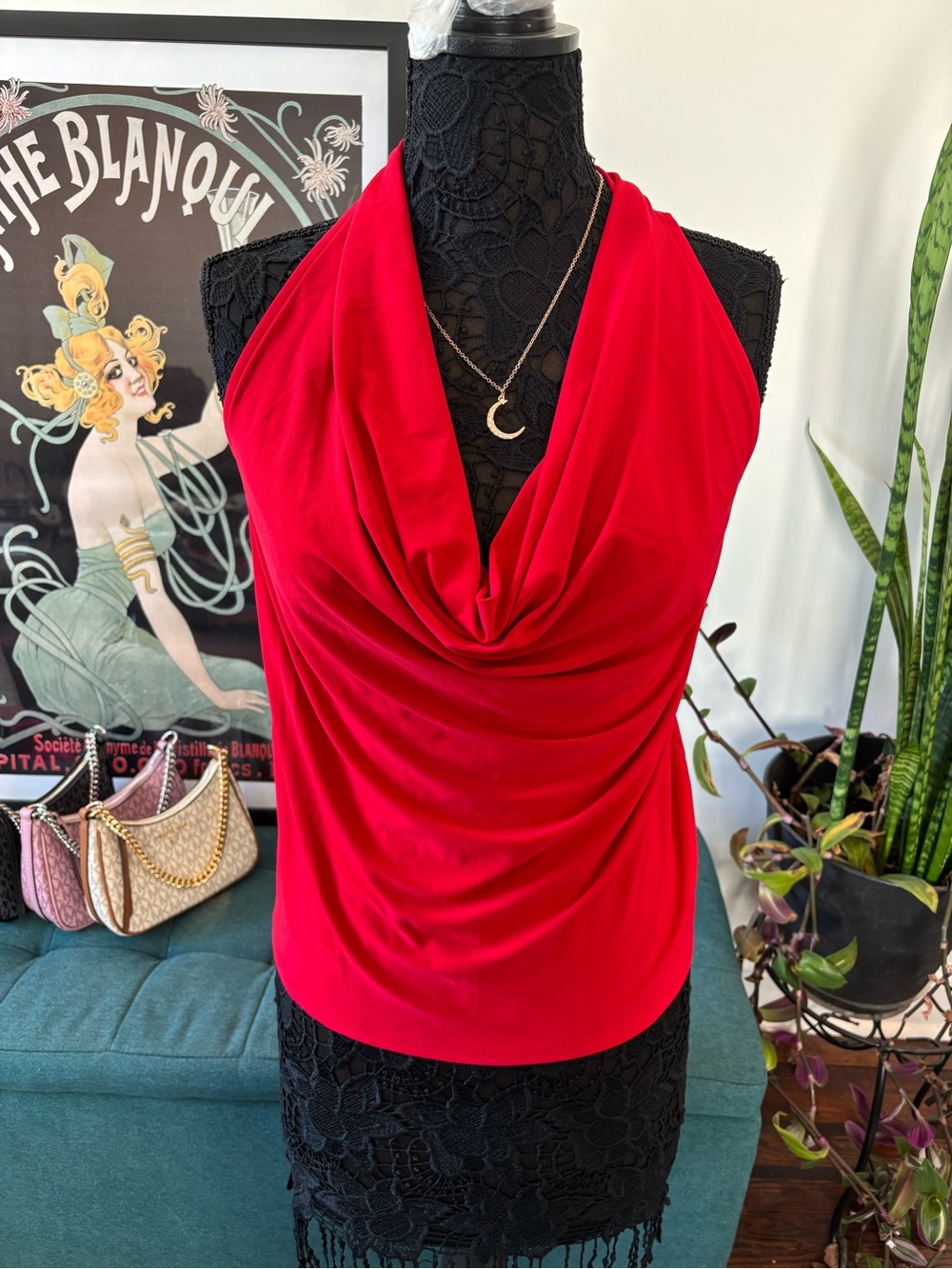 Express Red Draped Halter Camisole